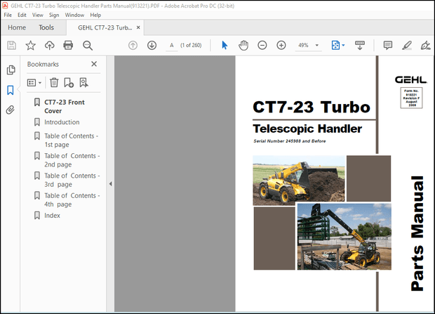GEHL CT7-23 Turbo Telescopic Handler Parts Manual(913221) – PDF DOWNLOAD