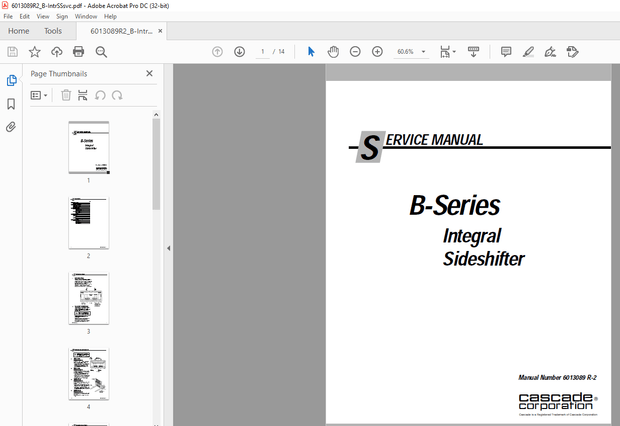 Cascade B-Series Integral Sideshifter Service Manual 6013089 R-2 - PDF DOWNLOAD