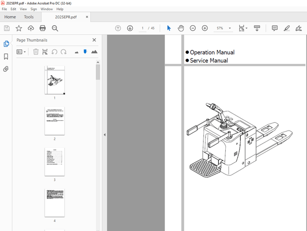 Hyundai Forklift 2025EPR Operator&#x27;s &amp; Service Manual - PDF DOWNLOAD