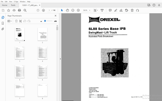 DREXEL SL88 Series Base IPB SwingMast Lift Truck Parts Manual 13001-17 – PDF DOWNLOAD