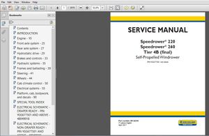 New Holland Speedrower 220 &amp; 260 Tier 4B (final) Self-Propelled Windrower Service Manual (48126544) 