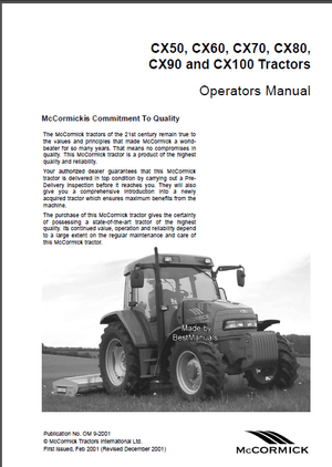 Mccormick Cx50 Cx60 Cx70 Cx80 Cx90 Cx100 Tractor Operators Owner Manual – DOWNLOAD