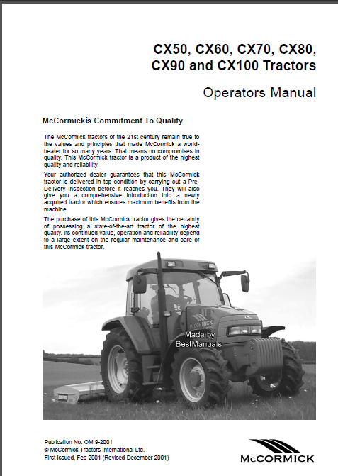 Mccormick Cx50 Cx60 Cx70 Cx80 Cx90 Cx100 Tractor Operators Owner Manual – DOWNLOAD