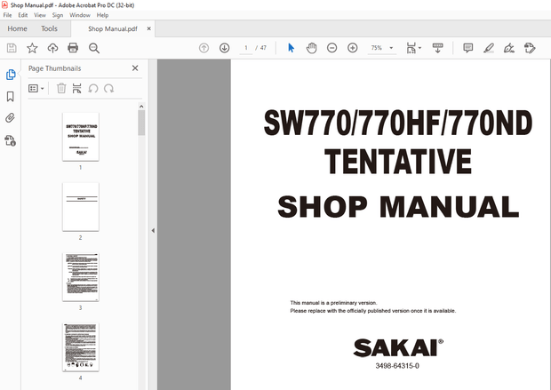 Sakai VIBRATING Roller SW770/770HF/770ND TENTATIVE SHOP MANUAL – PDF DOWNLOAD