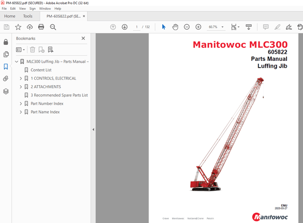 Manitowoc Crane MLC300 Luffing Jib Parts Manual 605822 PDF