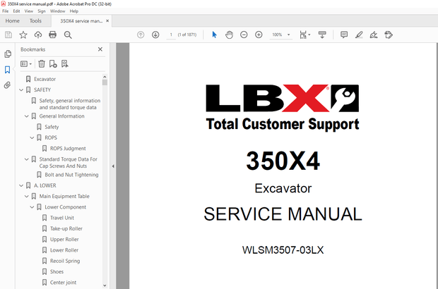 Link-Belt 350X4 Excavator REPAIR WORKSHHOP MANUAL WLSM3507-03LX - PDF DOWNLOAD