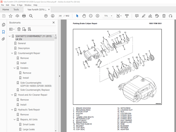 Yale Forklift C876 (GDP8090100120DB Europe) Service Manual PDF