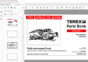 Terex TA30 Articulated Truck (Cummins MTA11-C300 Powered with ZF 6WG260 Transmission) Parts Manual 