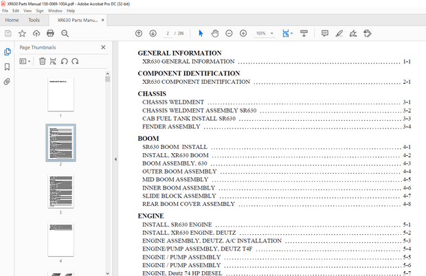 Xtreme XR630 Telehandler Parts Manual 158-0069-100A – PDF DOWNLOAD