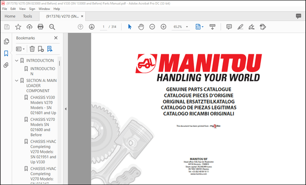 Gehl V270 (SN 023000 and Before) &amp; V330 (SN 133000 and Before) Parts Manual 917376 – PDF DOWNLOAD