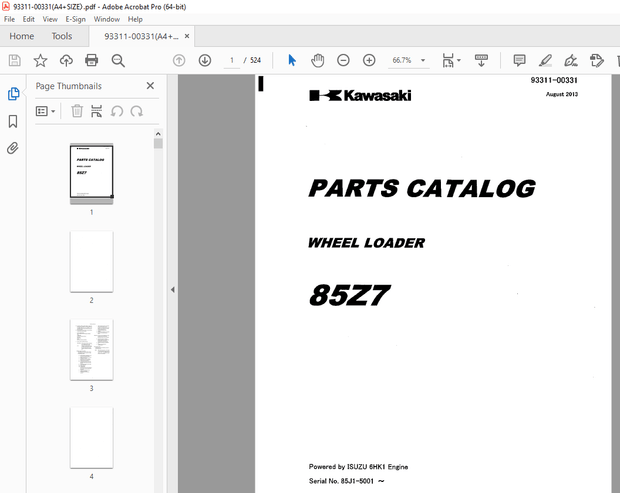 Kawasaki 85Z7 Wheel Loader Parts Manual 93311-00331 – PDF DOWNLOAD