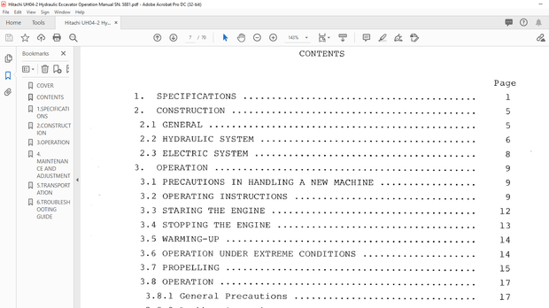 Hitachi UH04-2 Hydraulic Excavator Operation Manual SN5881 – PDF DOWNLOAD