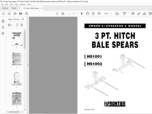 Frontier Bale Spears 3 PT Hitch HS1001 HS1002 Owner’s Operator’s Manual(5WS105004)- PDF DOWNLOAD