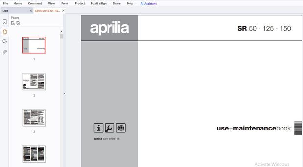 Aprilia SR 50-125-150 Use + Maintenance Manual 8104118 – PDF DOWNLOAD