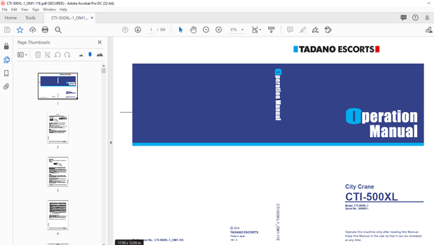 Tadano CTI-500XL City Crane Operation Manual – PDF DOWNLOAD