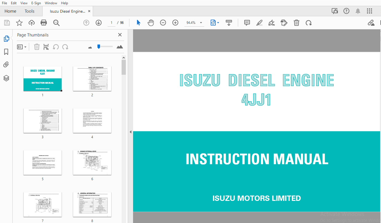 ISUZU 4JJ1 DIESEL ENGINE INSTRUCTION MANUAL – PDF DOWNLOAD