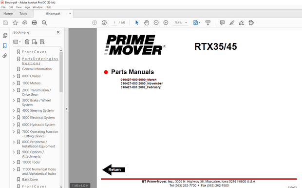 BT Prime-Mover Forklift RTX35/45 Electric Stand-Up Rider Truck Quality Parts Manual – PDF DOWNLOAD