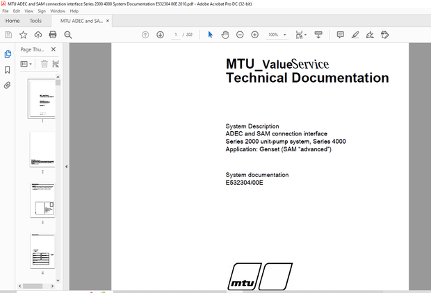 MTU ADEC &amp; SAM connection interface Series 2000 unit pump system Series 4000 documentation - PDF