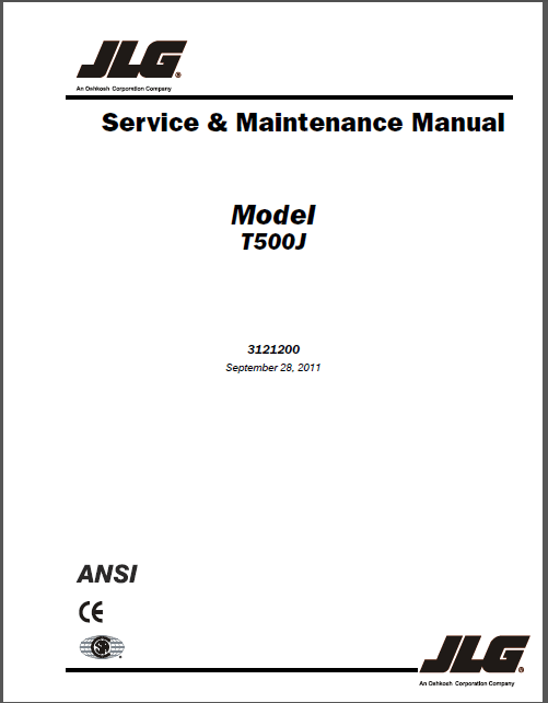 Jlg Boom Lifts T500j Global Factory Service Repair Workshop Manual Instant PDF Download
