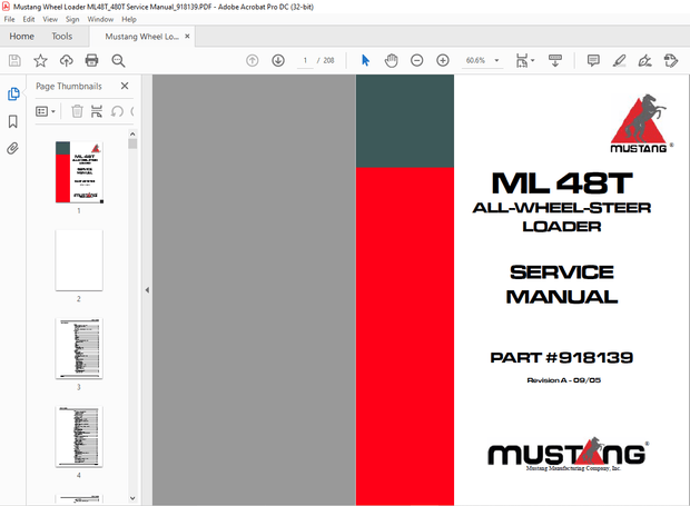 Mustang Wheel Loader ML48T Service Manual (918139) – PDF DOWNLOAD