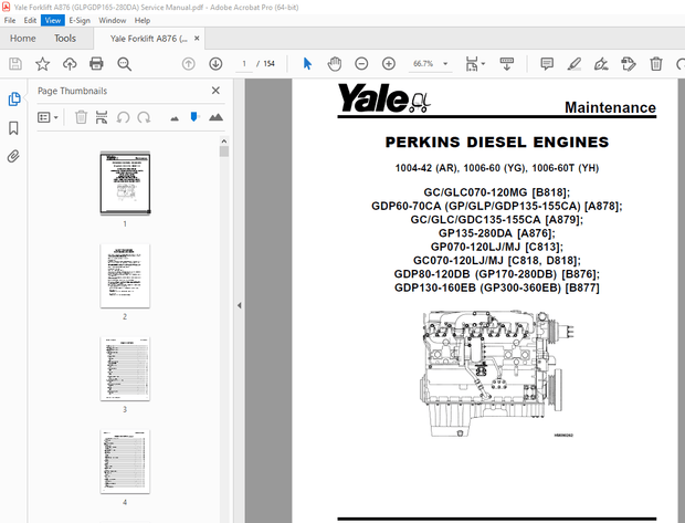 Yale Forklift A876 (GLPGDP165-280DA) Service Manual – PDF DOWNLOAD