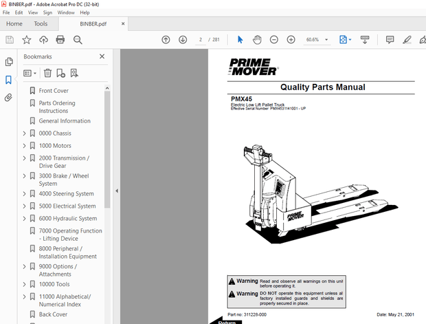 BT Prime-Mover Forklift PMX45 Electric Low Lift Pallet Truck Quality Parts Manual – PDF DOWNLOAD