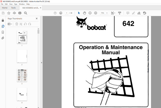 Bobcat 642 Loader Operation &amp; Maintenance Manual 6556852 - PDF DOWNLOAD