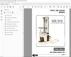 BT Prime-Mover SN-20 Electric Straddle Stacker Parts &amp; Service Manual - PDF DOWNLOAD