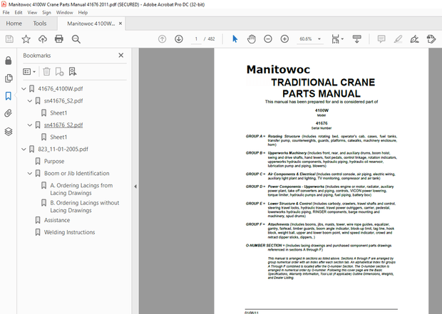 Manitowoc Traditional Crane 4000W Parts Manual SN41676 - PDF