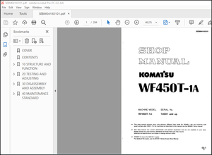 Komatsu Trash Compactor WF450T-1A Shop Manual SEBM041K0101 – PDF DOWNLOAD