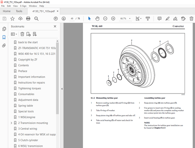 ZF-TRANSMATIC WSK 400 for 16S 151, 16S 221 WSK &amp; 440 for 16S 251 Repair Manual 4130 751 103a - PDF 