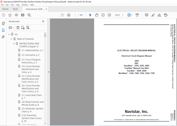 Navistar International Truck 3200 RXT DuraStar TranStar WorkStar Wiring Diagram Manual - PDF DOWNLOA