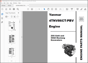 Yanmar 4TNV86CT-PBV Engine Z55 Gehl and 550Z Mustang Excavators Engine Parts Manual(50940366) – PDF 
