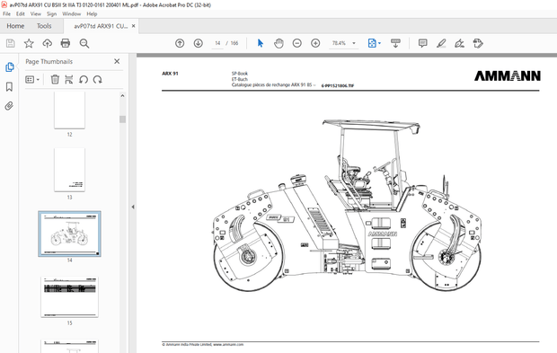 Ammann ARX 91 Tandem Roller Parts Manual 0120-0161 - PDF