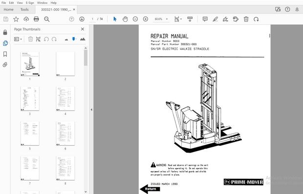 BT PRIME MOVER SNSR ELECTRIC WALKIE STRADDLE REPAIR MANUAL 300321-000 – PDF DOWNLOAD