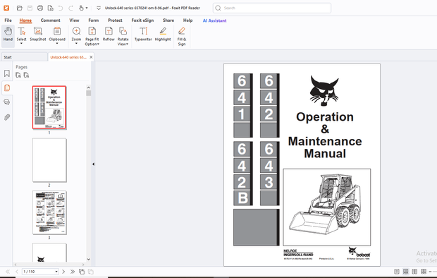 Bobcat 641 642 642B 643 Operation &amp; Maintenance Manual - PDF DOWNLOAD