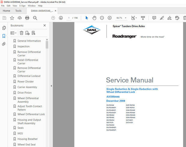 DANA Roadranger AXSM0046 Spicer Drive Axles Service Manual – PDF DOWNLOAD