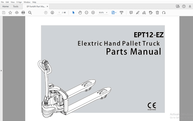 EP EPT12-EZ Elextric Hand Pallet Truck Parts Manual – PDF DOWNLOAD