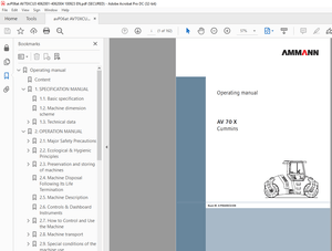 Ammann AV 70 X Tandem Roller Operating Manual SN 4062001 - PDF