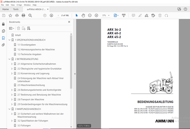 AMMANN ARX 36-2 ARX 40-2 ARX 45-2 BEDIENUNGSANLEITUNG - PDF