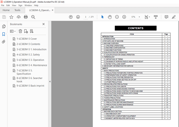 Maeda Crawler Crane LC383M-5 Operation Manual 541E-OM1010-00 – PDF DOWNLOAD