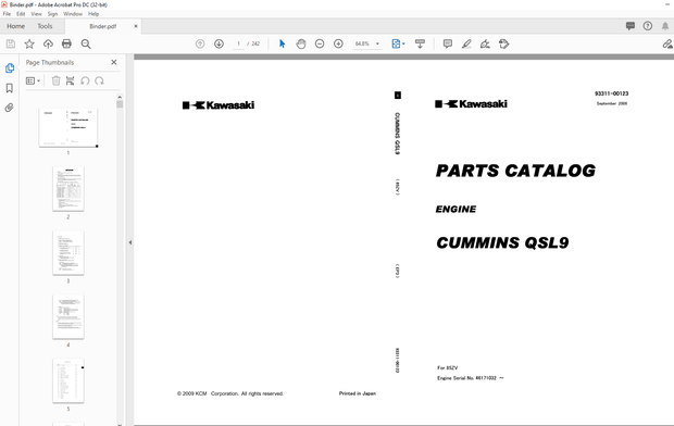 Kawasaki Cummins QSL9 Engine Parts Manual (93311-00123) – PDF DOWNLOAD