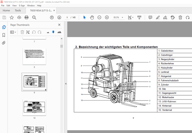 UTILEV 1.5 bis 3. 5 Tonnen und einem Gegengewichtsstapler BEDIENUNGSANLEITUNG PDF