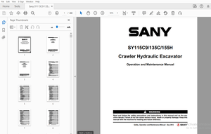 Sany SY115C9/135C/155H Crawler Hydraulic Excavator Operation and Maintenance Manual – PDF DOWNLOAD