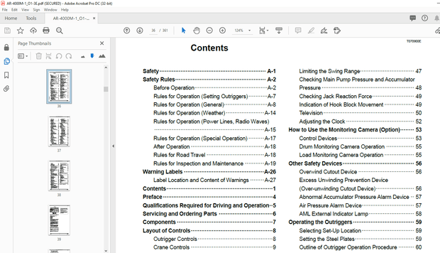 Tadano AR-400M All Terrain Crane Operation Manual – PDF DOWNLOAD