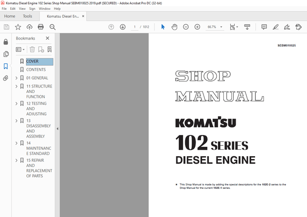 Komatsu 102 Series Diesel Engine Shop Manual SEBM010025 – PDF DOWNLOAD