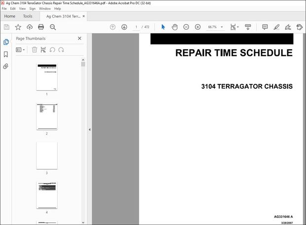 Ag Chem 3104 TerraGator Chassis Repair Time Schedule Manual_AG331646A – PDF DOWNLOAD