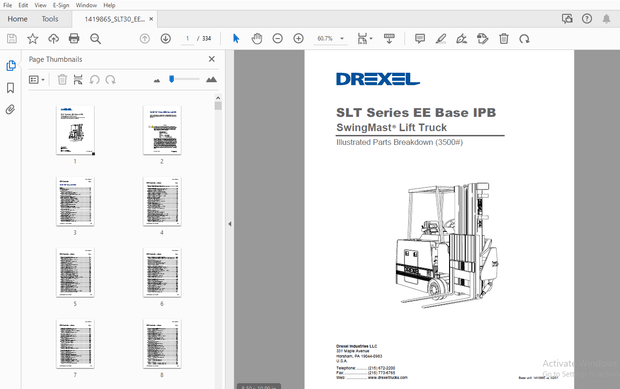 Drexel SLT Series EE Base IPB SwingMast Lift Truck Parts Manual 1419865 – PDF DOWNLOAD