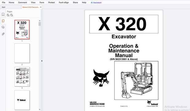 Bobcat X320 Excavator Operation &amp; Maintenance Manual (SN 562313001 &amp; Above) – PDF DOWNLOAD