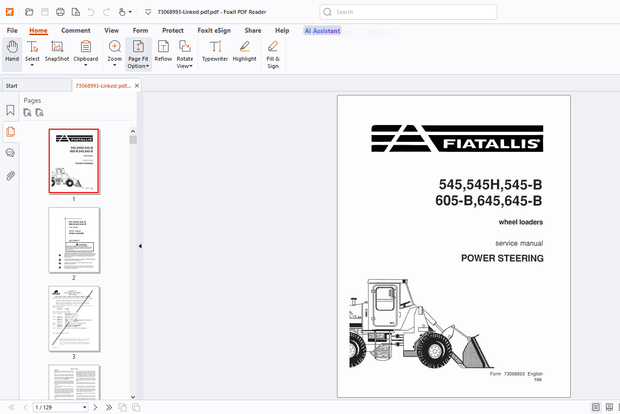 Fiatallis 545 545H 545-B 605-B 645 645-B Wheel Loader(Power Steering) Service Manual - PDF DOWNLOAD